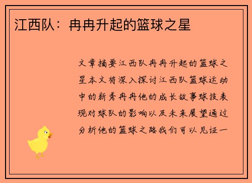 江西队：冉冉升起的篮球之星